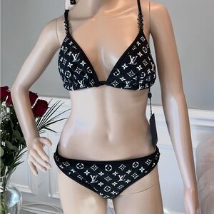 Louis Vuitton Black and White Bikini Set